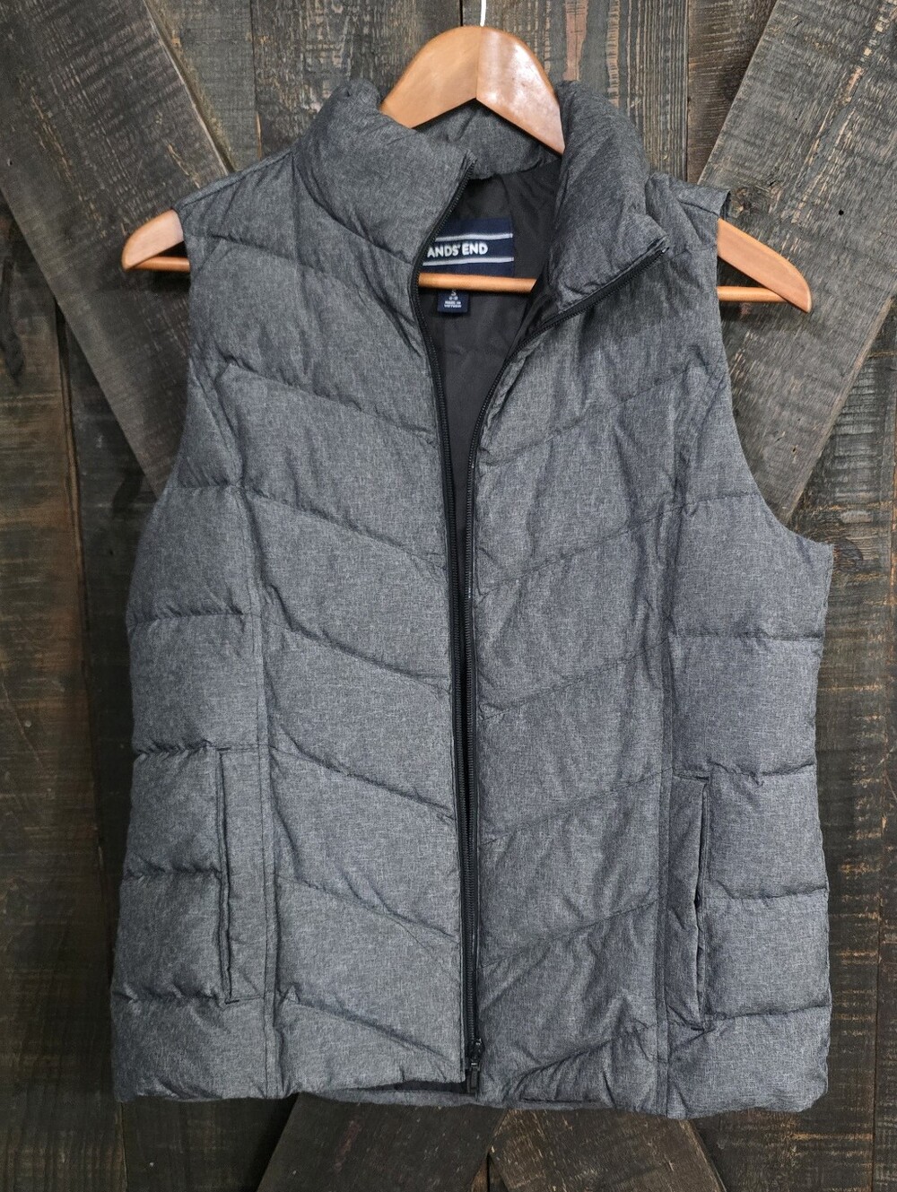 Lands' End Womens Gray Quilted Puffer Vest Small